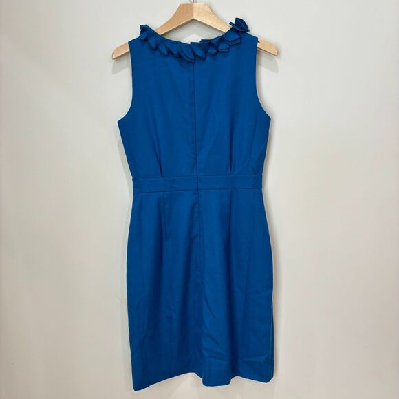 J Crew Blue Sheath Dress Size 6 Ruffles Wool Blend Career Workwear - Picture 5 of 10